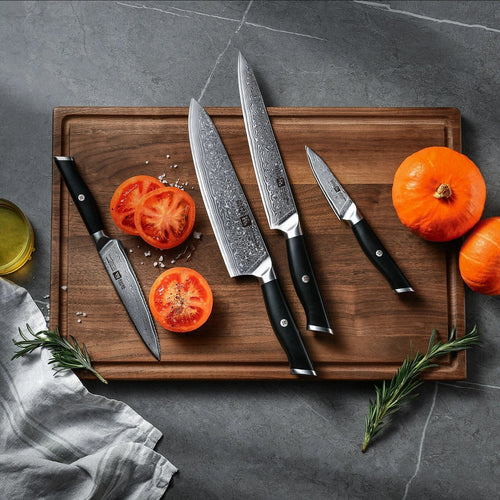 5 Piece Damascus Kitchen Knife Set with Magnetic Wooden Block